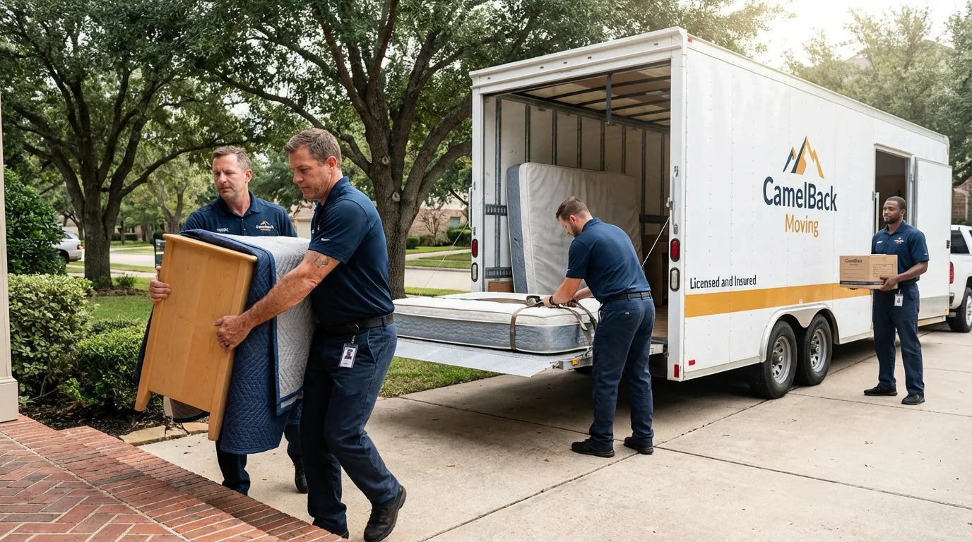 Crew loading residential truck for cross-state move from Bossier City, LA